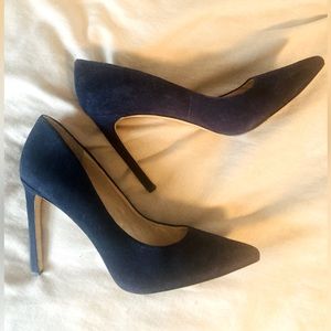 Blue suede heels